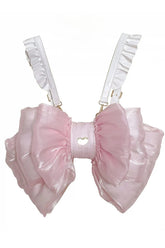 Hellrosa Lolita Rucksack mit großer Schleife und Herz-Namensschild aus Metall